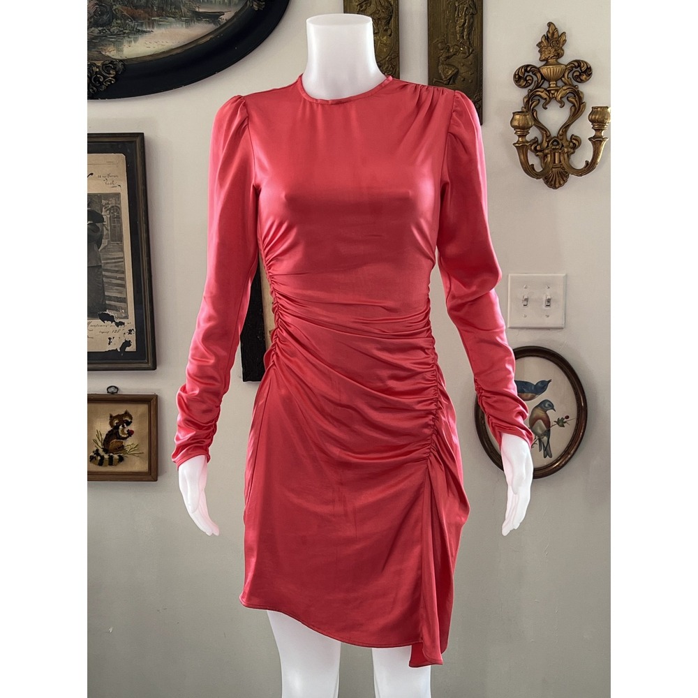 A.L.C. Red Long Sleeve Ruched Mini Dress Size 0